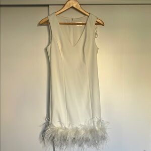 Elegant White Dress with Feather Trim